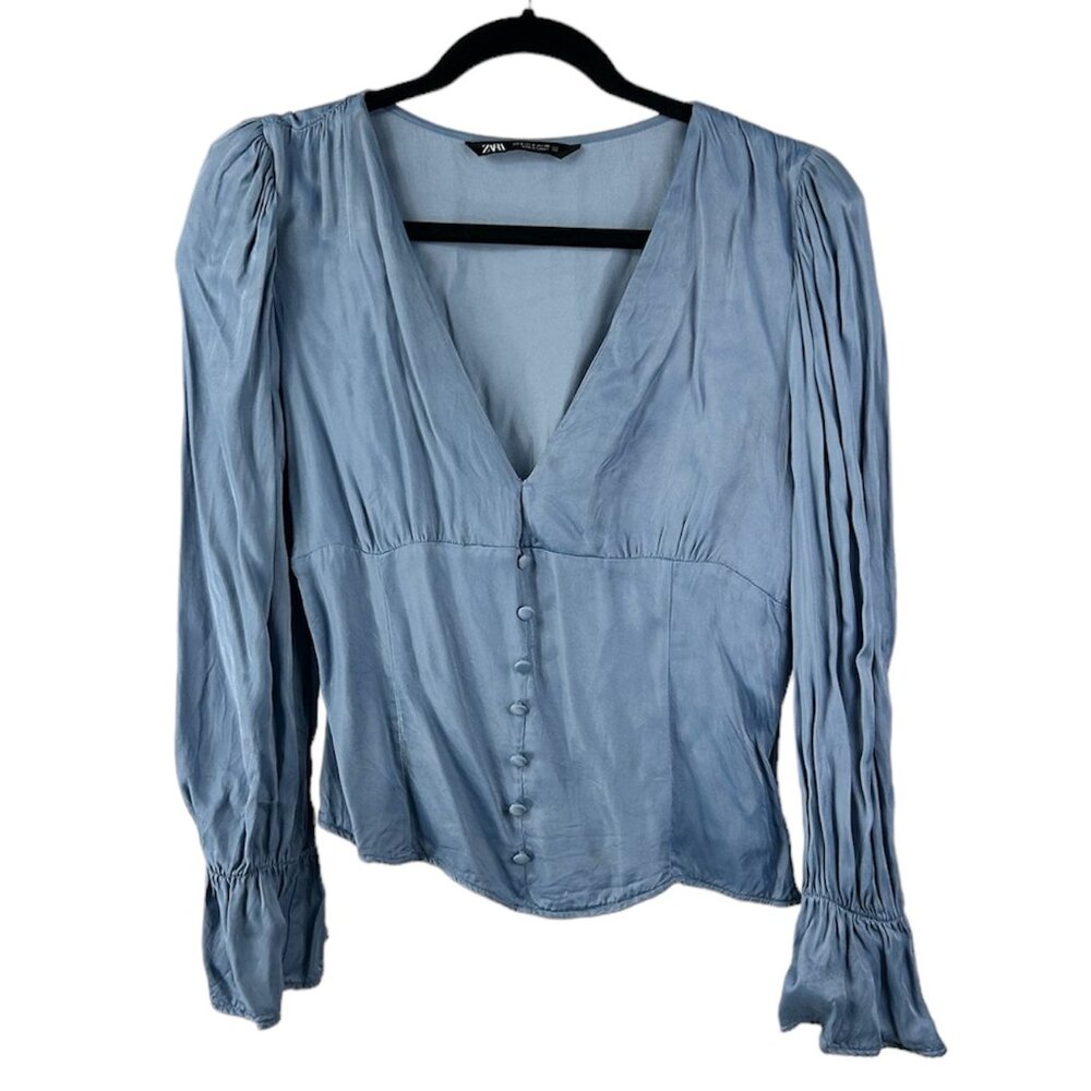 Zara Blue Satin Blouse, Size S